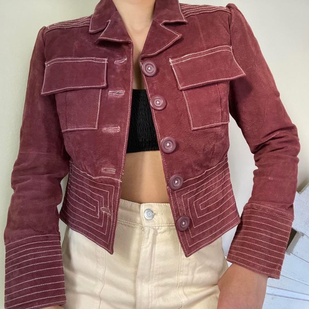 Y2K Cropped Suede Leather Jacket